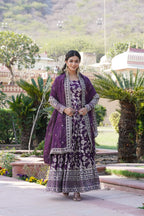 Wine Viscose Dyable Jacquard Gown with Russian Silk Sequined Dupatta – Elegant Party & Wedding Set