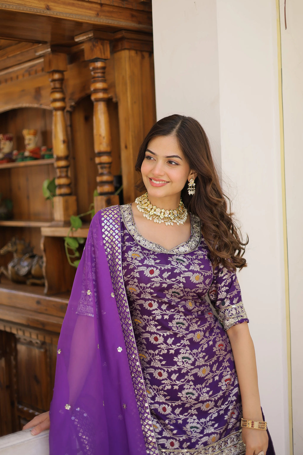 Purple Faux Blooming Sequins Embroidered Sharara Set with Matching Dupatta – Festive & Party Wear