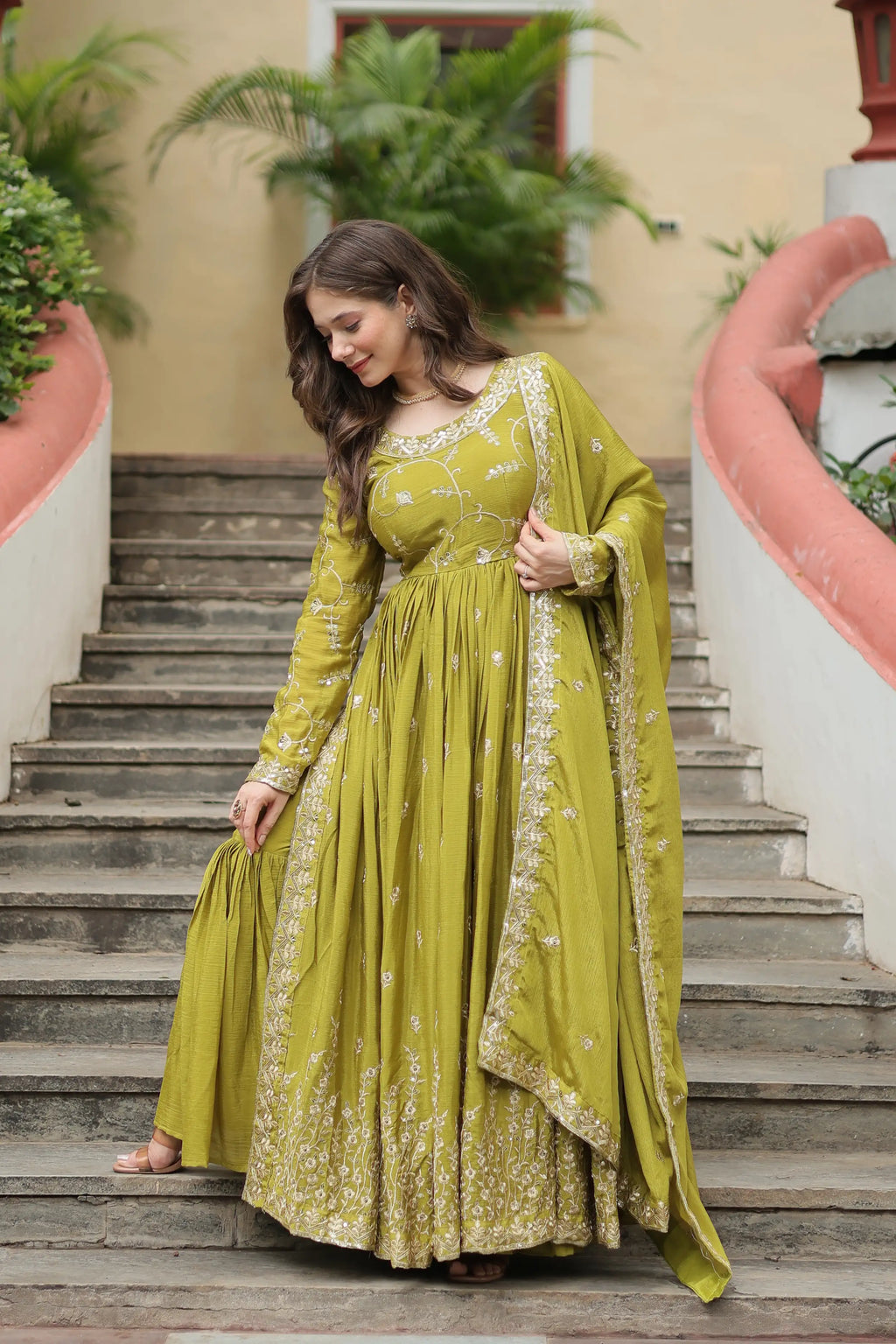Pista Premium Chinon Sequins Embroidered Kurti with Sharara & Dupatta Set