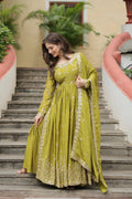 Pista Premium Chinon Sequins Embroidered Kurti with Sharara & Dupatta Set