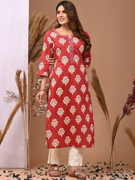 Women's Rayon Printed Straight Kurti With Pant Set