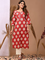 Women's Rayon Printed Straight Kurti With Pant Set