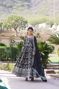 Black Viscose Dyable Jacquard Gown with Russian Silk Sequined Dupatta – Elegant Party & Wedding Set