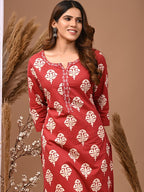 Women's Rayon Printed Straight Kurti With Pant Set