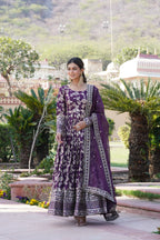 Wine Viscose Dyable Jacquard Gown with Russian Silk Sequined Dupatta – Elegant Party & Wedding Set