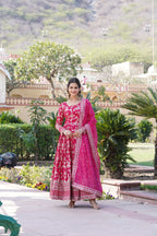 Pink Viscose Dyable Jacquard Gown with Russian Silk Sequined Dupatta – Elegant Party & Wedding Set