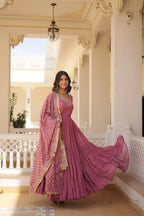 Onion Designer Faux Georgette Gown with Sequined Dupatta – Elegant Festive & Party Wear Set