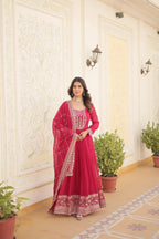 Pink Faux Blooming Sequins Embroidered Gown with Matching Dupatta – Festive & Party Wear 2024