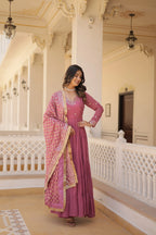 Onion Designer Faux Georgette Gown with Sequined Dupatta – Elegant Festive & Party Wear Set