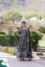 Black Viscose Dyable Jacquard Gown with Russian Silk Sequined Dupatta – Elegant Party & Wedding Set