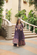 Onion Faux Georgette Sequins Embroidered Kurti with Sharara & Dupatta Set