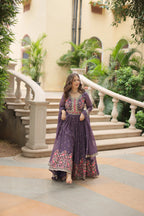 Onion Faux Georgette Sequins Embroidered Kurti with Sharara & Dupatta Set