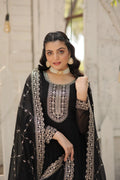 Black Faux Blooming Sequins Embroidered Gown with Matching Dupatta – Festive & Party Wear