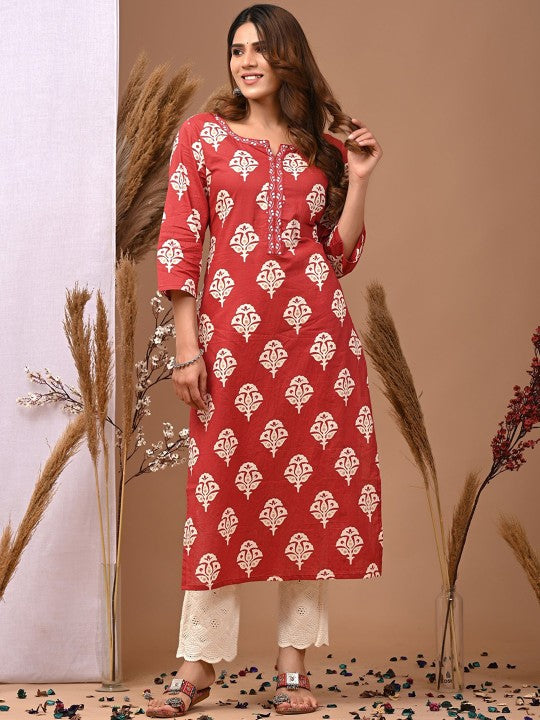 Women's Rayon Printed Straight Kurti With Pant Set