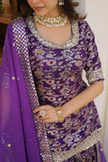 Purple Faux Blooming Sequins Embroidered Sharara Set with Matching Dupatta – Festive & Party Wear