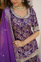 Purple Faux Blooming Sequins Embroidered Sharara Set with Matching Dupatta – Festive & Party Wear