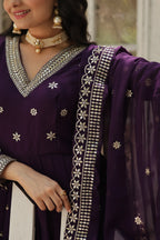 Purple Designer Faux Blooming Anarkali Gown with Sequins Embroidered Dupatta – Wedding & Festive Wear