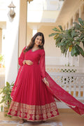 Pink Faux Blooming Gown with Sequined Dupatta – Elegant Fully Flared Party & Wedding Set