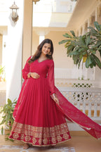Pink Faux Blooming Gown with Sequined Dupatta – Elegant Fully Flared Party & Wedding Set