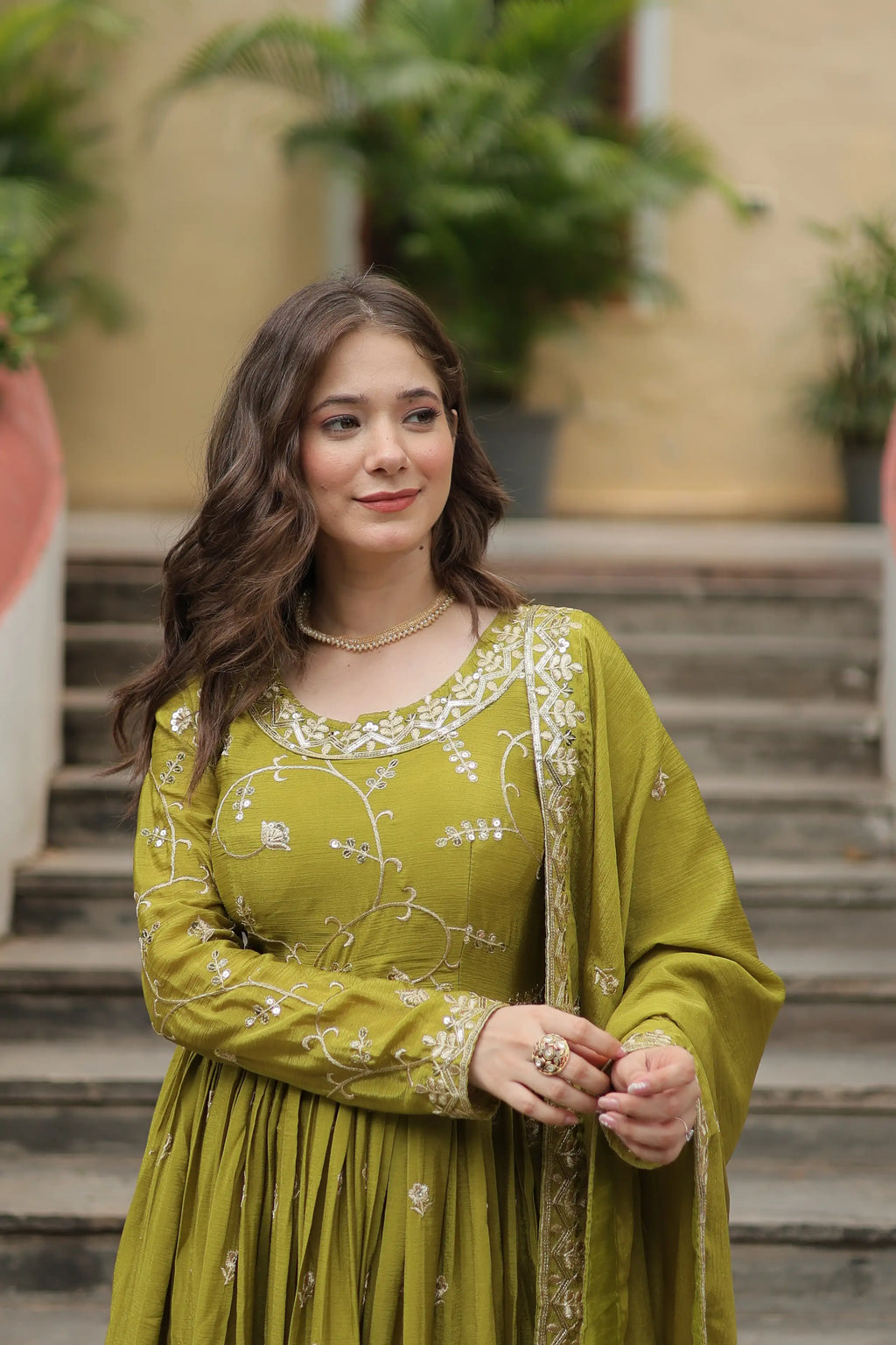 Pista Premium Chinon Sequins Embroidered Kurti with Sharara & Dupatta Set