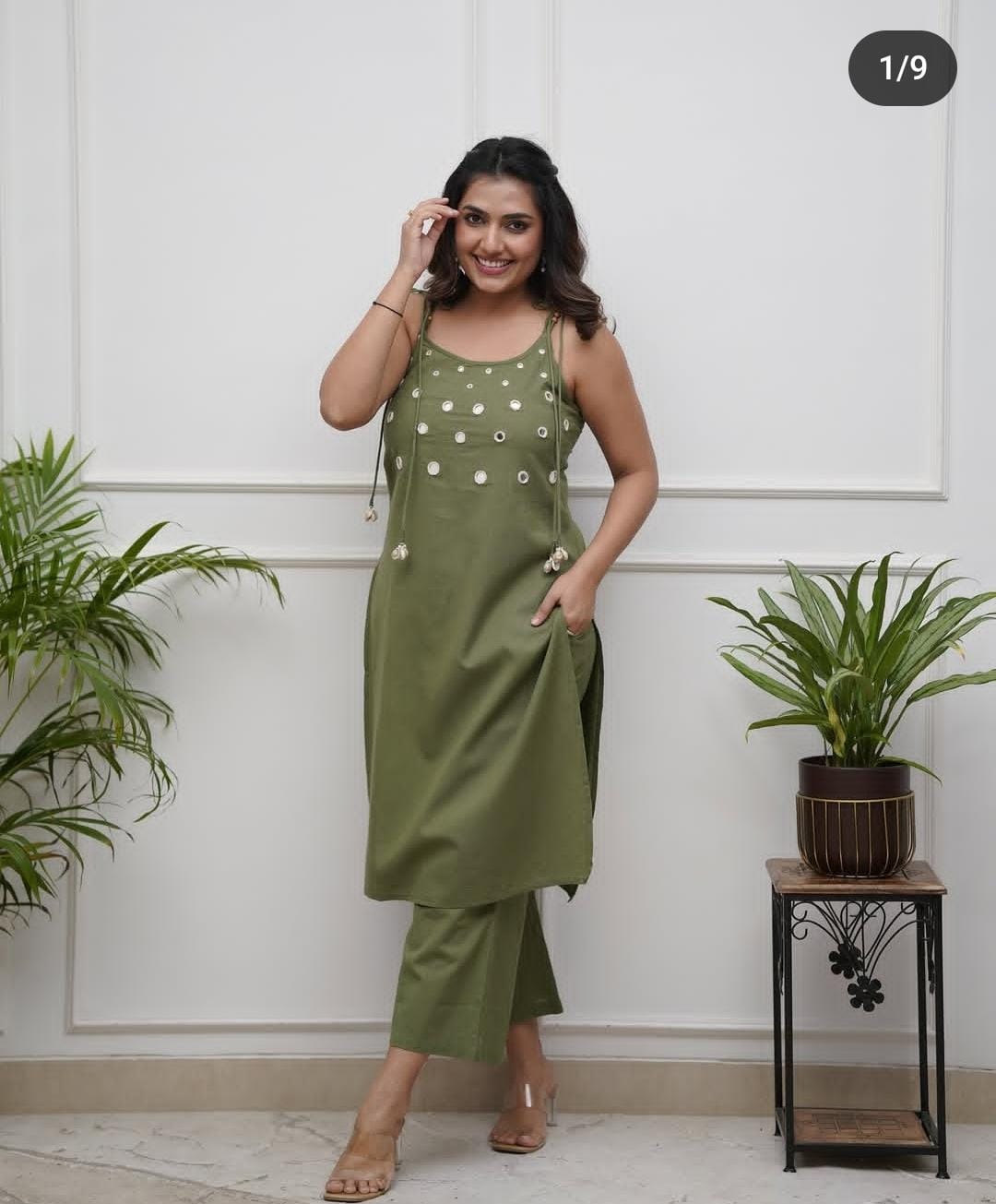 Women's Cotton Embroidery Sleeveless Kurti With Ankle length Pant Set
