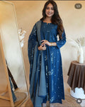 Women's Cotton Embroidered Anarkali Kurti With Pant Set