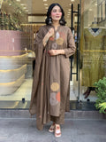 Women's Cotton Embroidery Straight Kurti Pant With Dupatta Set