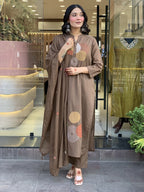 Women's Cotton Embroidery Straight Kurti Pant With Dupatta Set
