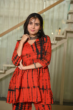 Red Floral Block Print Cotton Co-ord Set for Women – Peplum Kurta with Straight Pants