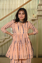 Peach Printed Block Print Cotton Co-ord Set for Women – Peplum Kurta with Straight Pants