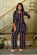 Navy Blue Handblock Print Cotton Co-ord Set for Women – Peplum Kurta & Straight Pants