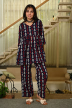 Navy Blue Handblock Print Cotton Co-ord Set for Women – Peplum Kurta & Straight Pants
