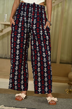 Navy Blue Handblock Print Cotton Co-ord Set for Women – Peplum Kurta & Straight Pants