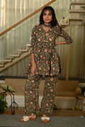 Green Floral Print Cotton Co-ord Set for Women – Peplum Kurta & Straight Pants