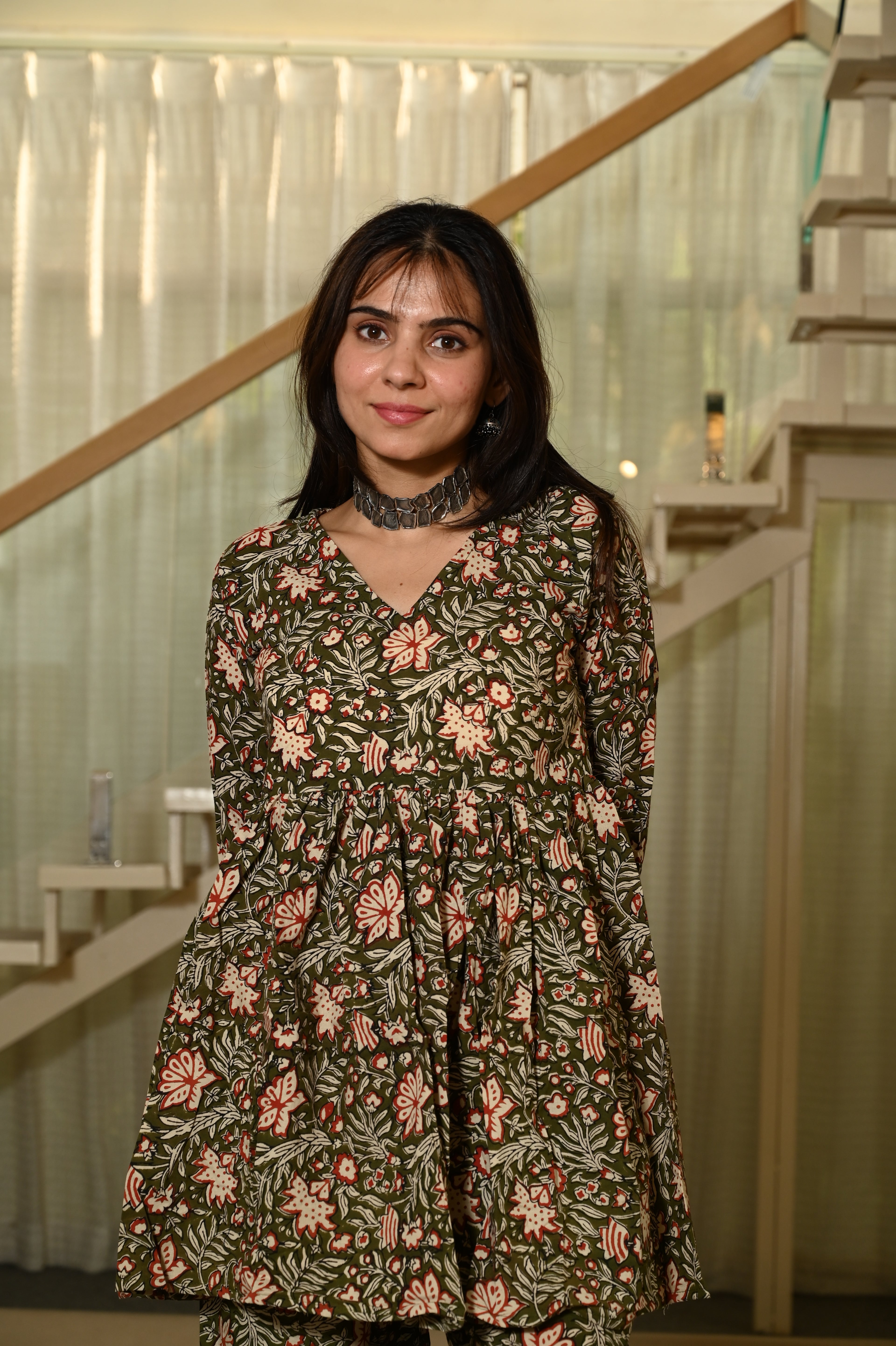 Green Floral Print Cotton Co-ord Set for Women – Peplum Kurta & Straight Pants