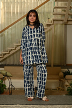Navy Blue Floral Print Cotton Co-ord Set for Women – Peplum Kurta & Straight Pants