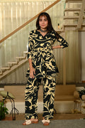 Black Printed Print Cotton Co-ord Set for Women – Peplum Kurta & Straight Pants, Casual Ethnic Wear