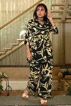 Black Printed Print Cotton Co-ord Set for Women – Peplum Kurta & Straight Pants, Casual Ethnic Wear