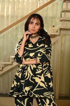 Black Printed Print Cotton Co-ord Set for Women – Peplum Kurta & Straight Pants, Casual Ethnic Wear