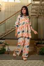 Multti-Color Printed Print Cotton Co-ord Set for Women – Peplum Kurta & Straight Pants, Casual Ethnic Wear