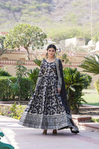 Black Viscose Dyable Jacquard Gown with Russian Silk Sequined Dupatta – Elegant Party & Wedding Set