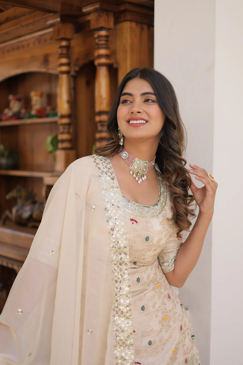White Faux Blooming Sequins Embroidered Sharara Set with Matching Dupatta – Festive & Party Wear