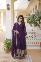Purple Faux Blooming Gown with Sequined Dupatta – Elegant Fully Flared Party & Wedding Set