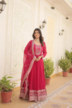 Pink Faux Blooming Sequins Embroidered Gown with Matching Dupatta – Festive & Party Wear 2024