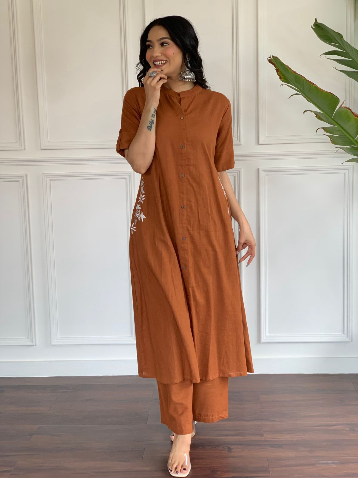 Women's Cotton Printed A-Line Kurti With Pant