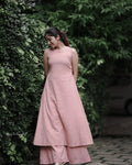 Women's Cotton Plain Flared Sleeveless Kurta With Palazzo