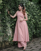 Women's Cotton Plain Flared Sleeveless Kurta With Palazzo