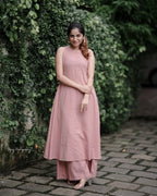 Women's Cotton Plain Flared Sleeveless Kurta With Palazzo