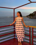 Women's Cotton Printed Sleeveless Elegant Summer Two-Piece Outfit (White)
