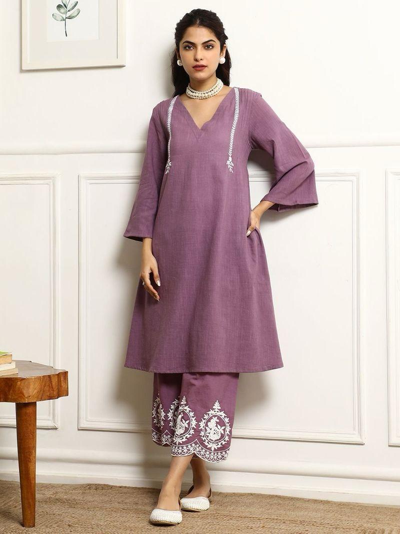 Women's Cotton Embroidered Straight Kurta & Pant With Dupatta Set
